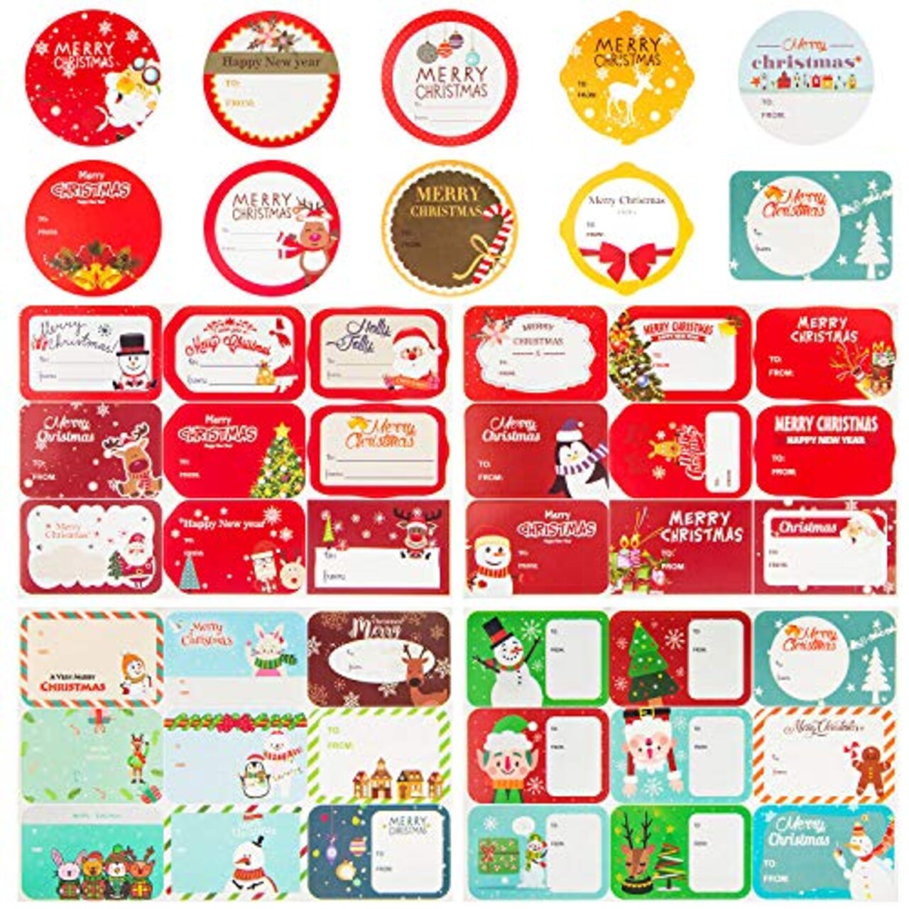 HongyiTime 144 Count Tags Sticker,Christmas Name Labels for Present,48  Jumbo Designs Christmas Stickers Name Tags,Holiday Present Label